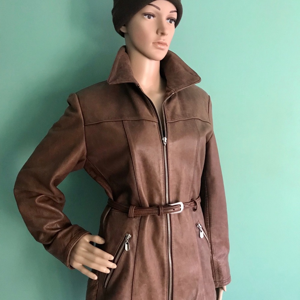Vintage Express 90s belted brown leather jacket
